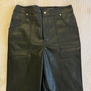 Blank NYC Dark Green Faux Leather Straight-Leg Pants